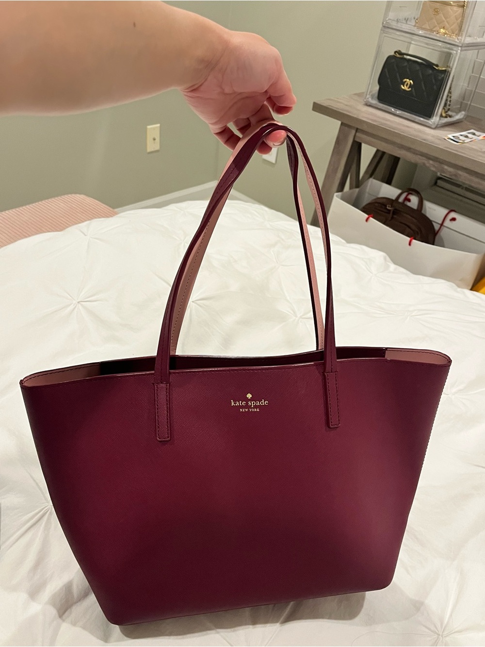 kate spade Burgundy Wine Tote with Gold Logo